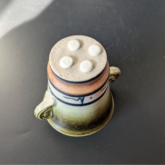 Studio Artisan Pottery Green Brown Glaze Cup 2 Handles Line Accent - Picture 10 of 12